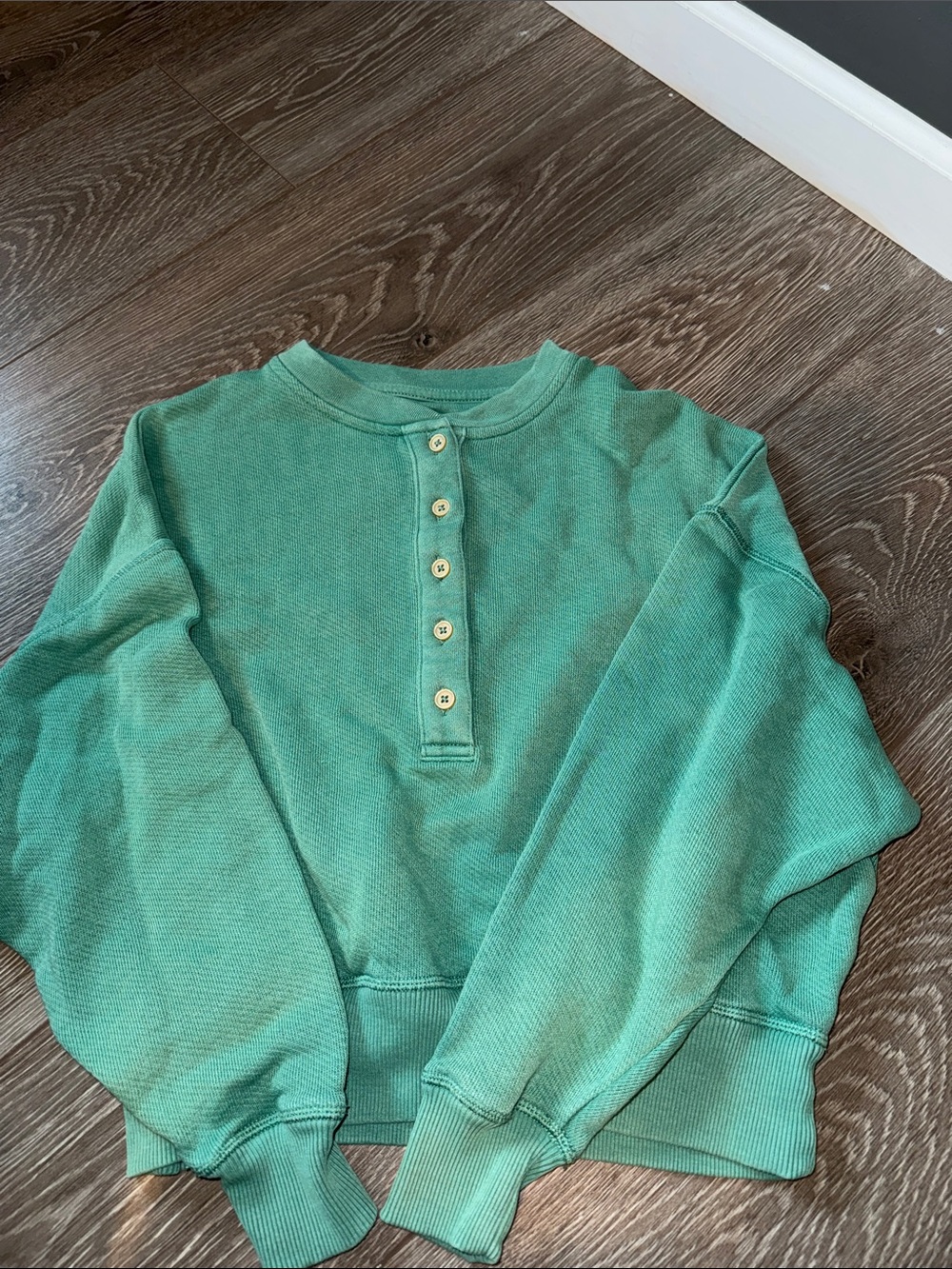 American Eagle Outfitters Teal Green Henley Sweatshirt